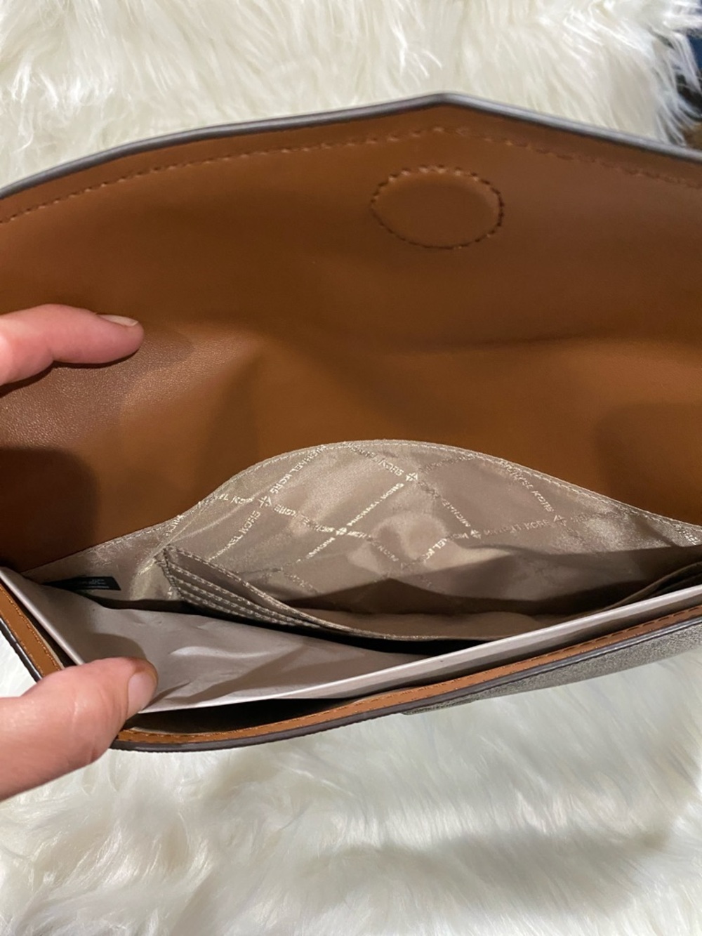 3 piece set: Michael Kors Brown Monogram Tote with Matching clutch and crossbody - Picture 11 of 14